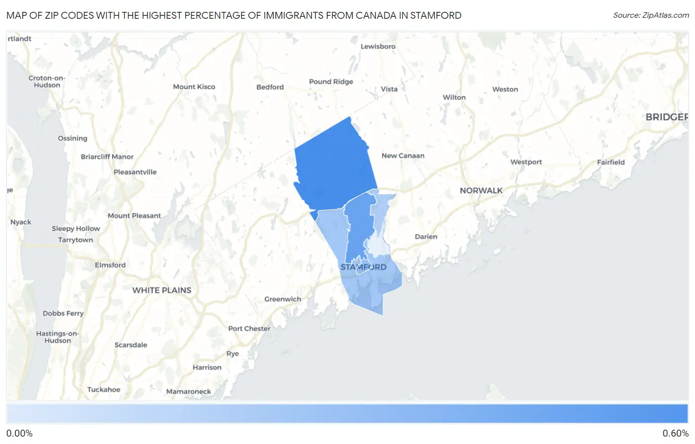 Zip Codes with the Highest Percentage of Immigrants from Canada in Stamford Map