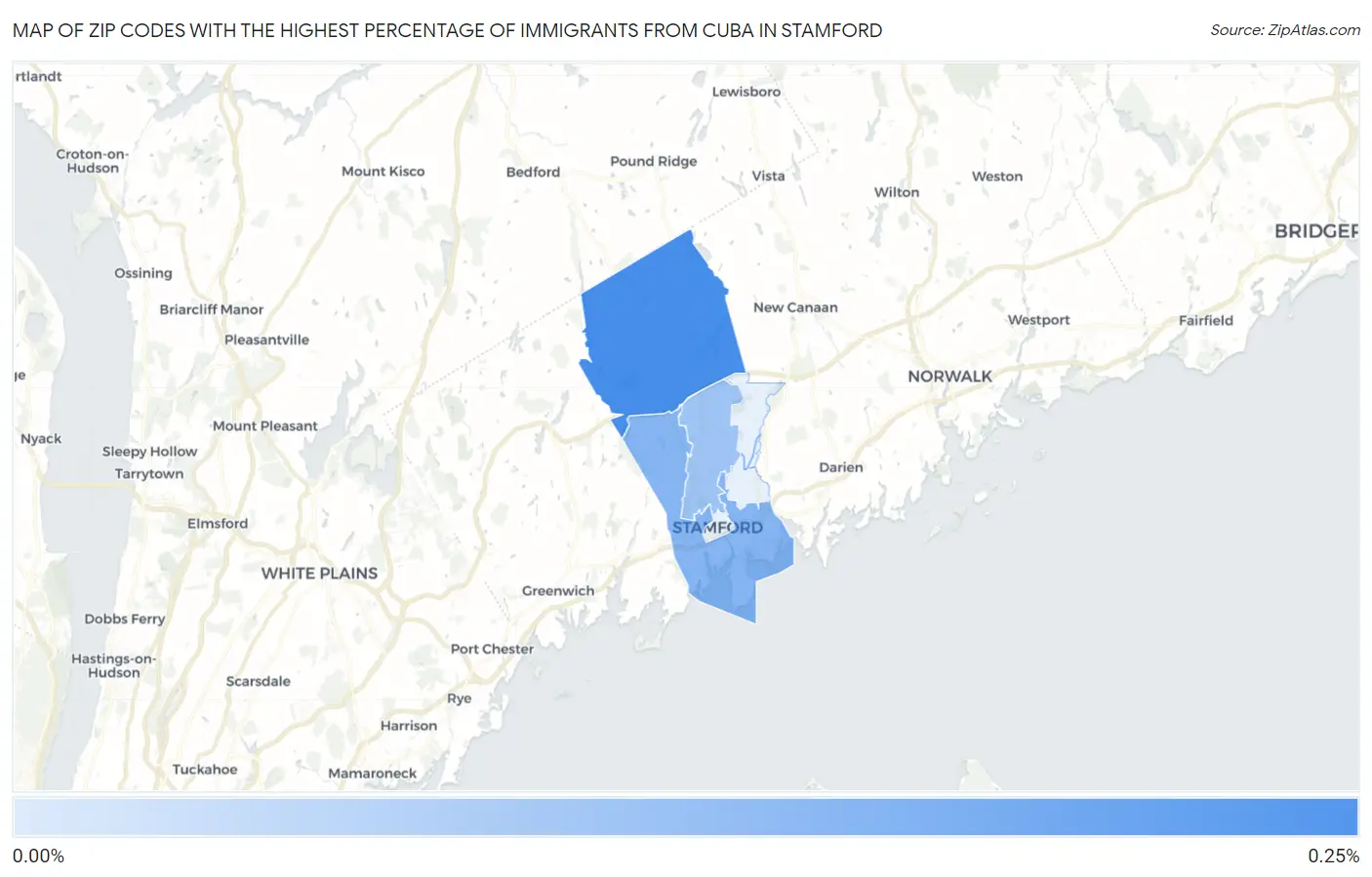 Zip Codes with the Highest Percentage of Immigrants from Cuba in Stamford Map