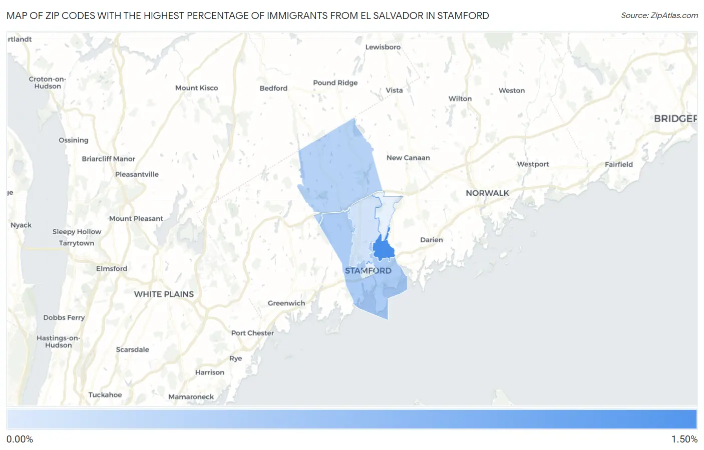 Zip Codes with the Highest Percentage of Immigrants from El Salvador in Stamford Map