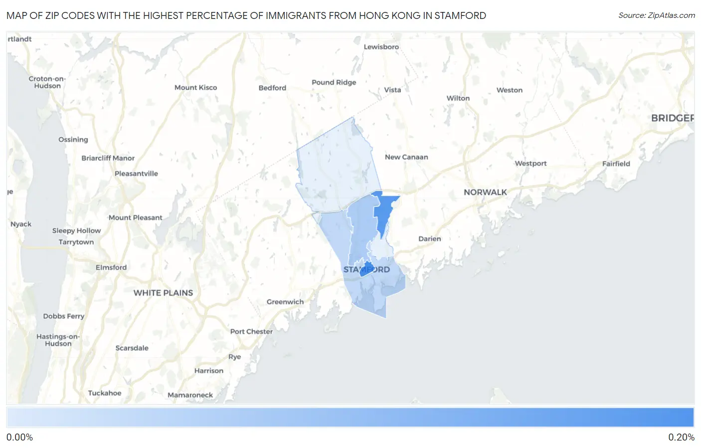 Zip Codes with the Highest Percentage of Immigrants from Hong Kong in Stamford Map
