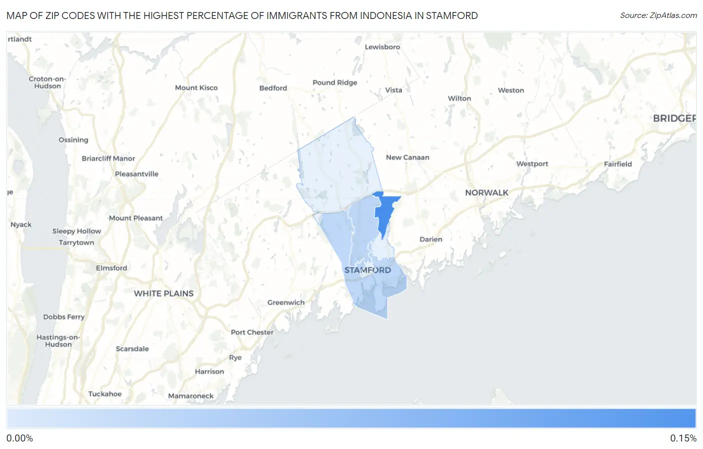 Zip Codes with the Highest Percentage of Immigrants from Indonesia in Stamford Map