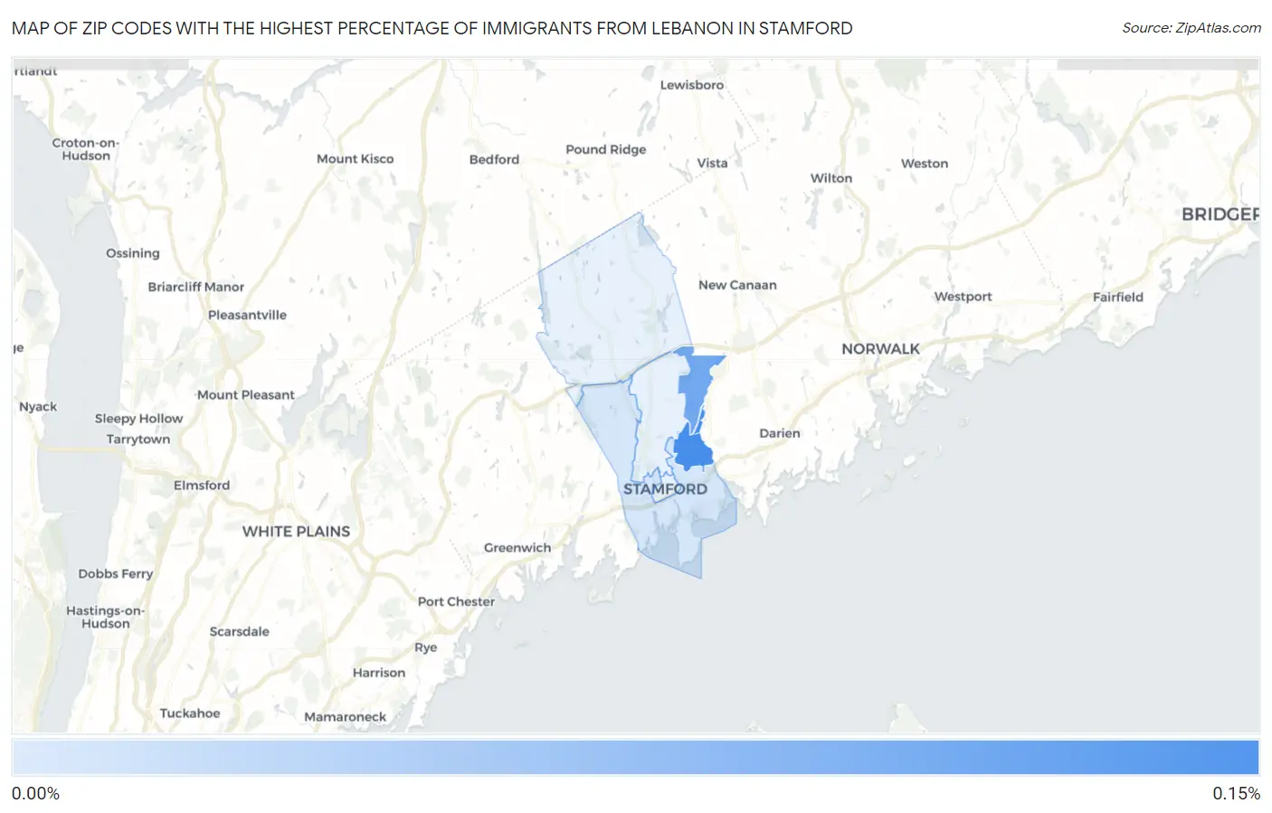 Zip Codes with the Highest Percentage of Immigrants from Lebanon in Stamford Map