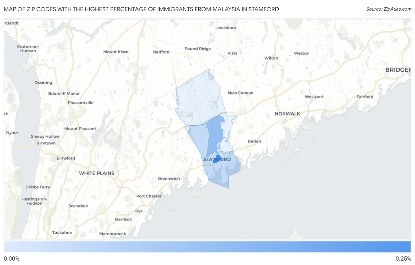 Zip Codes with the Highest Percentage of Immigrants from Malaysia in Stamford Map