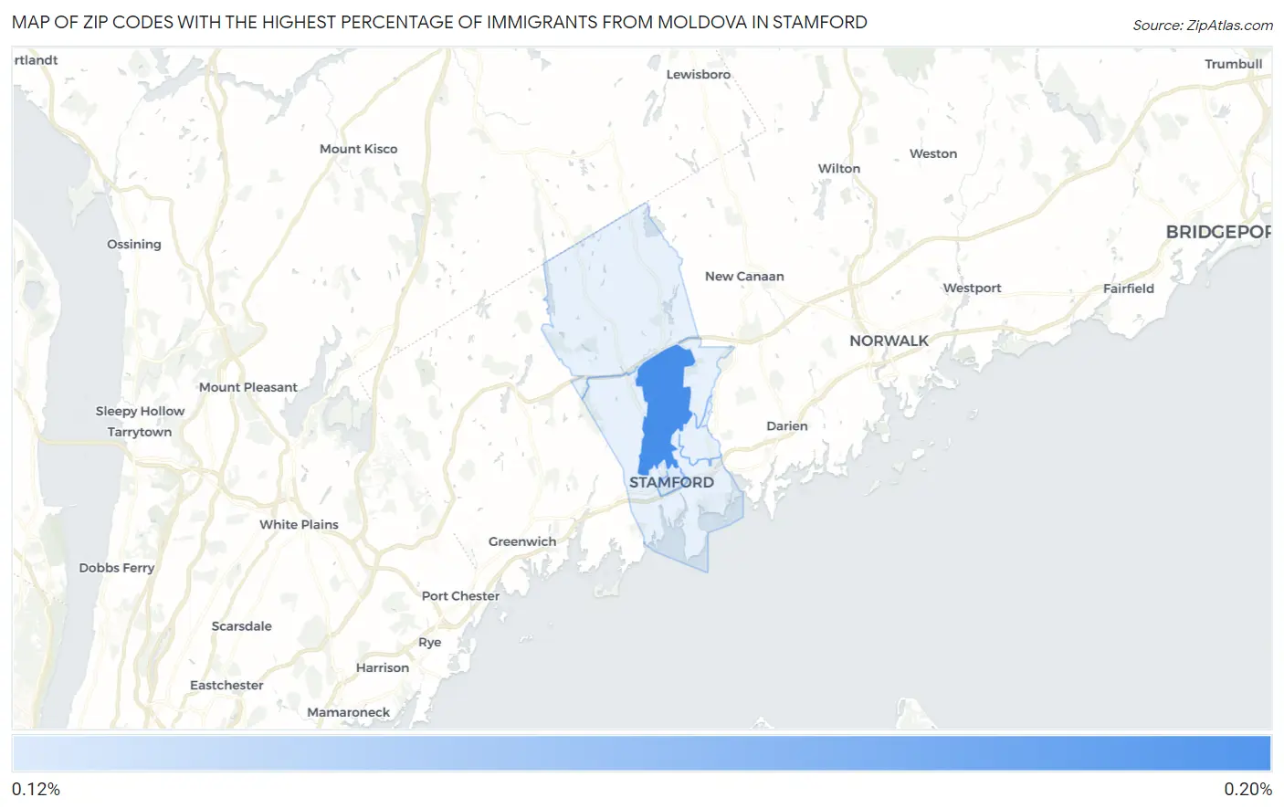 Zip Codes with the Highest Percentage of Immigrants from Moldova in Stamford Map