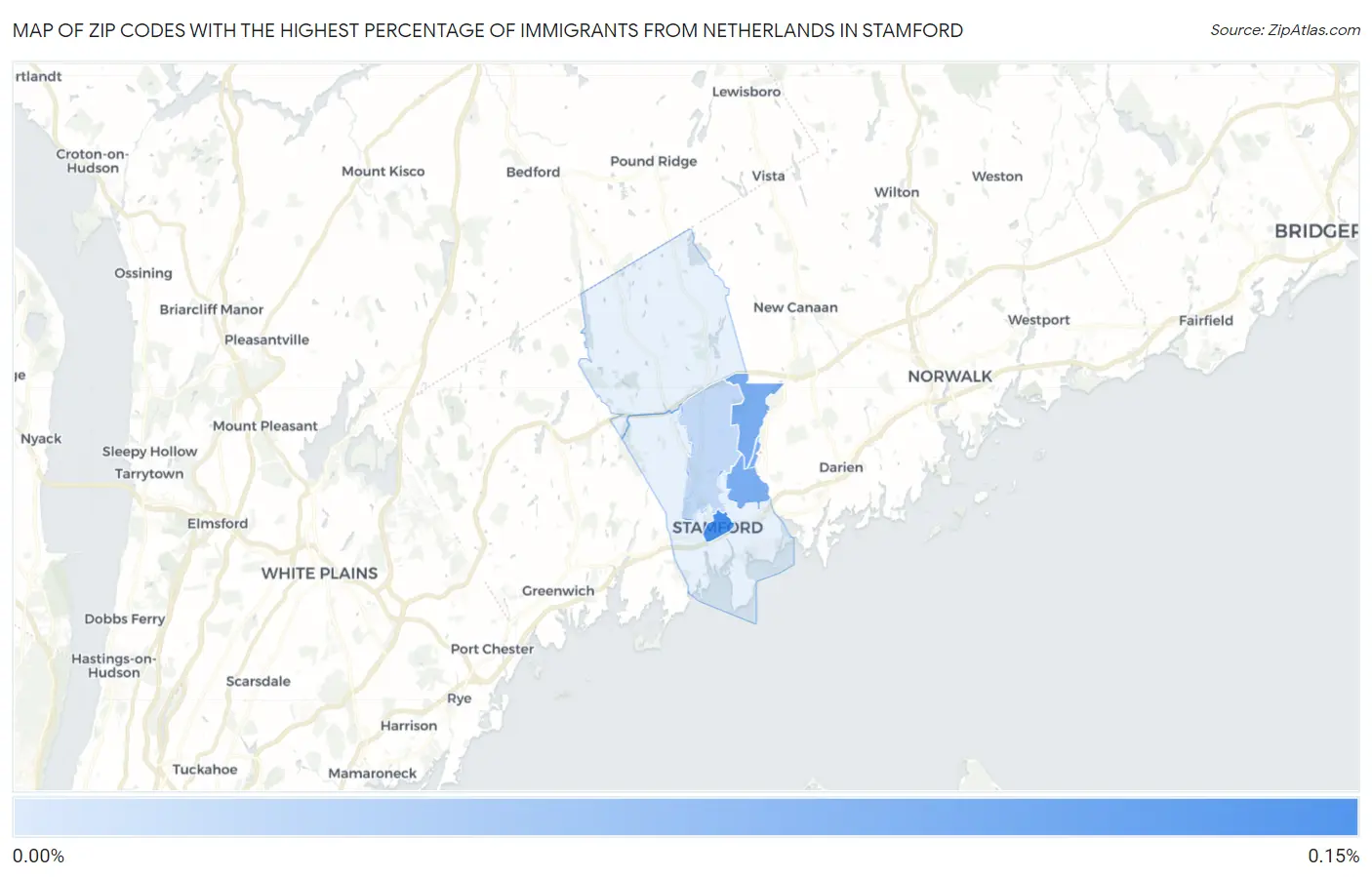 Zip Codes with the Highest Percentage of Immigrants from Netherlands in Stamford Map