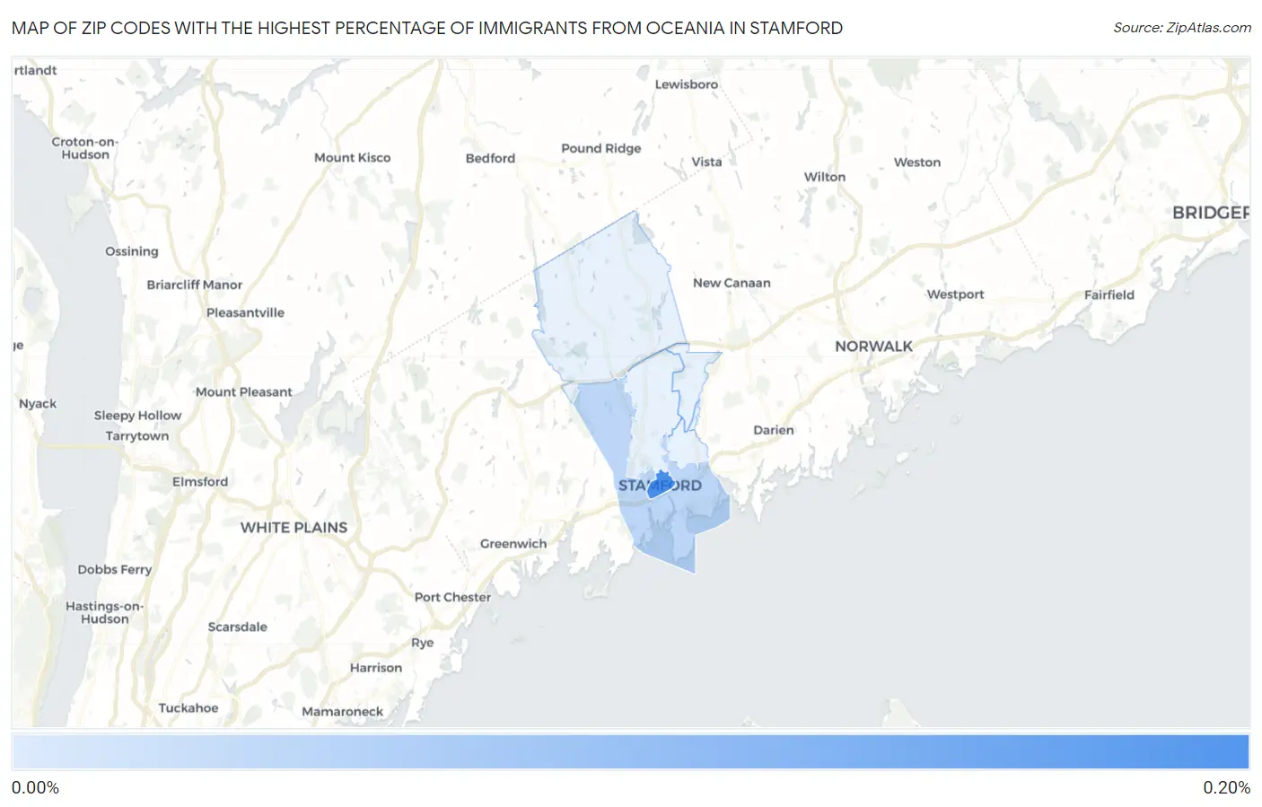 Zip Codes with the Highest Percentage of Immigrants from Oceania in Stamford Map