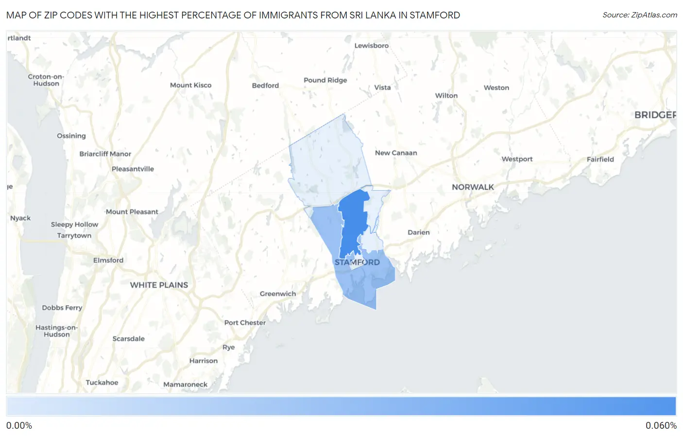 Zip Codes with the Highest Percentage of Immigrants from Sri Lanka in Stamford Map