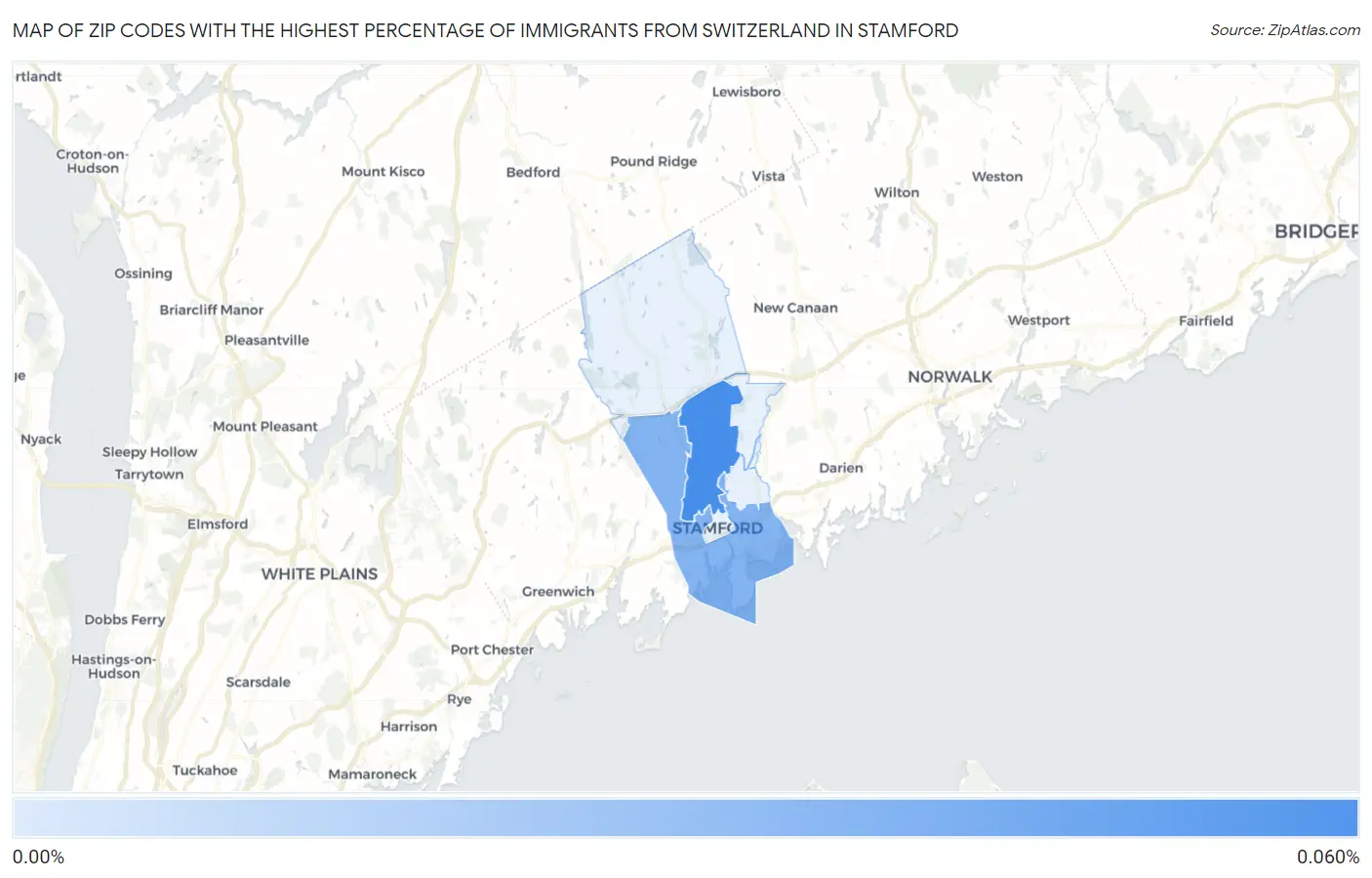 Zip Codes with the Highest Percentage of Immigrants from Switzerland in Stamford Map