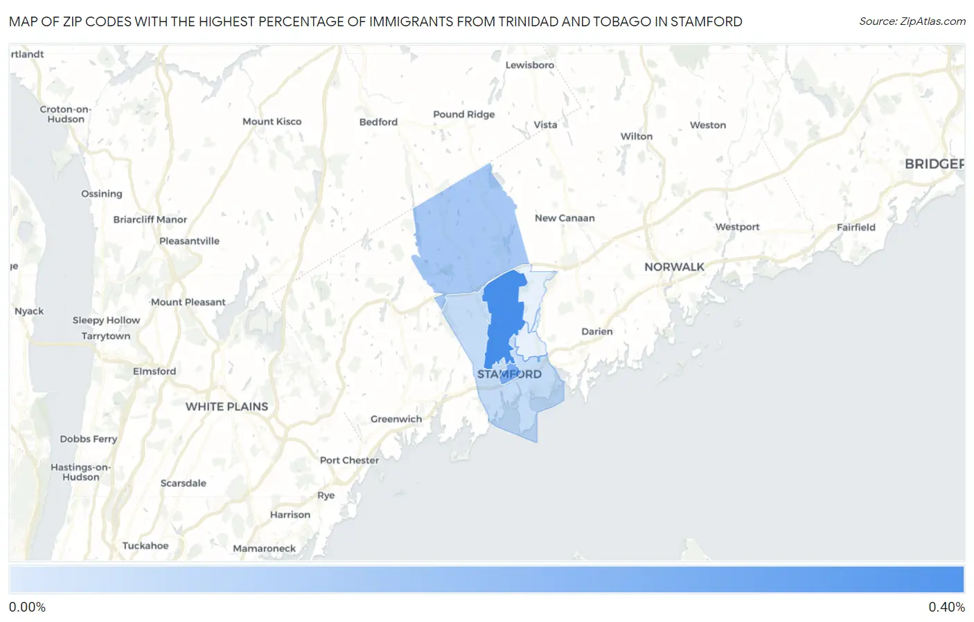 Zip Codes with the Highest Percentage of Immigrants from Trinidad and Tobago in Stamford Map