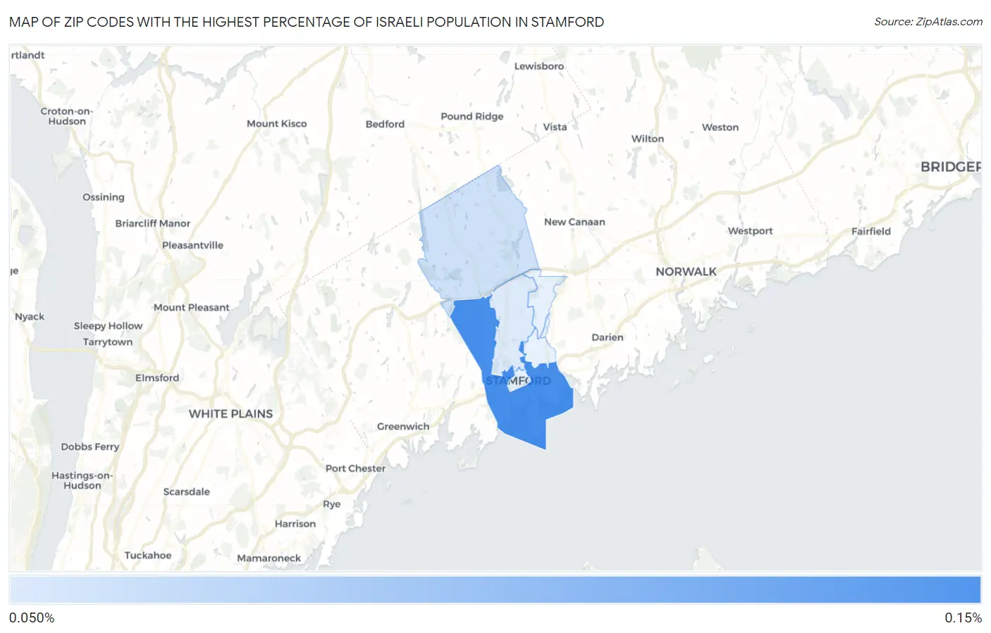 Zip Codes with the Highest Percentage of Israeli Population in Stamford Map