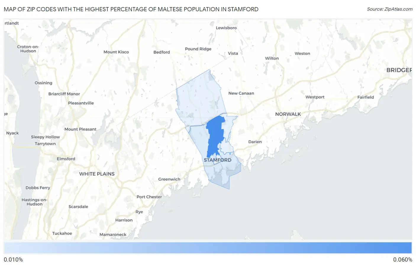 Zip Codes with the Highest Percentage of Maltese Population in Stamford Map