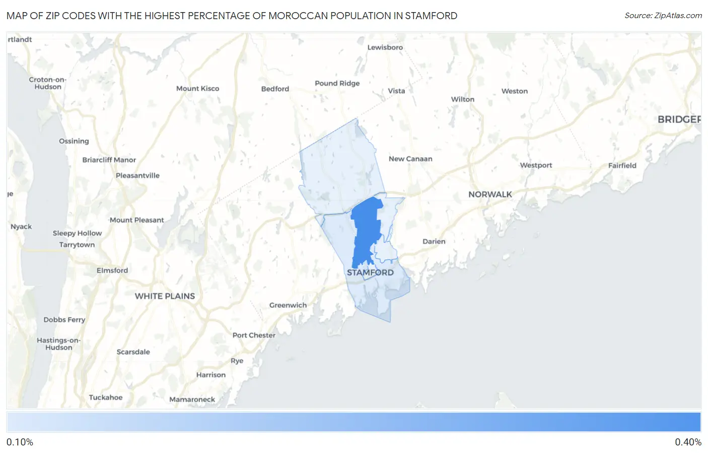 Zip Codes with the Highest Percentage of Moroccan Population in Stamford Map