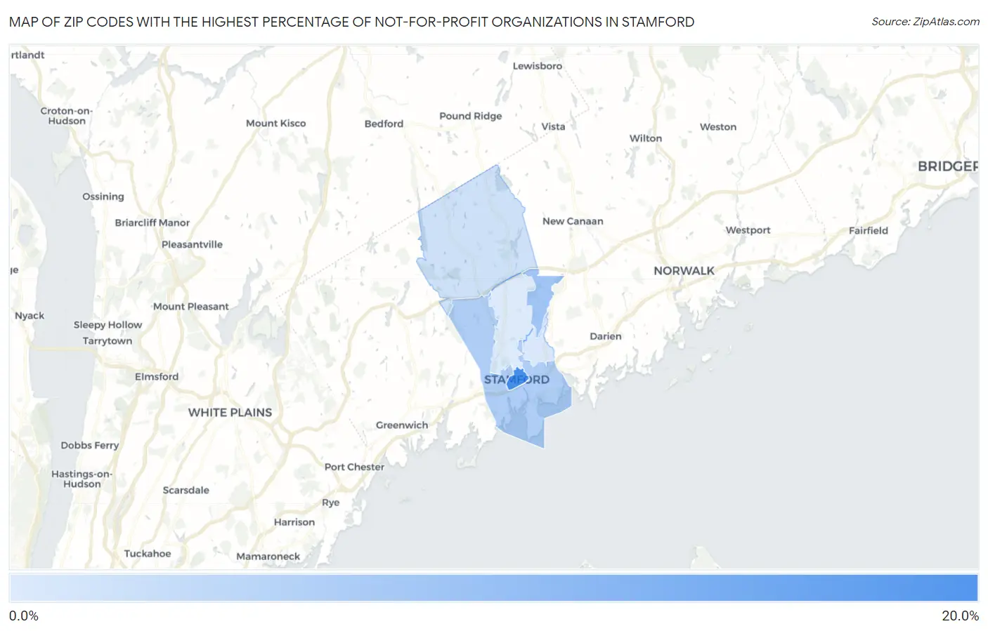 Zip Codes with the Highest Percentage of Not-for-profit Organizations in Stamford Map