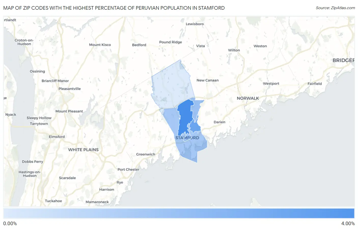 Zip Codes with the Highest Percentage of Peruvian Population in Stamford Map