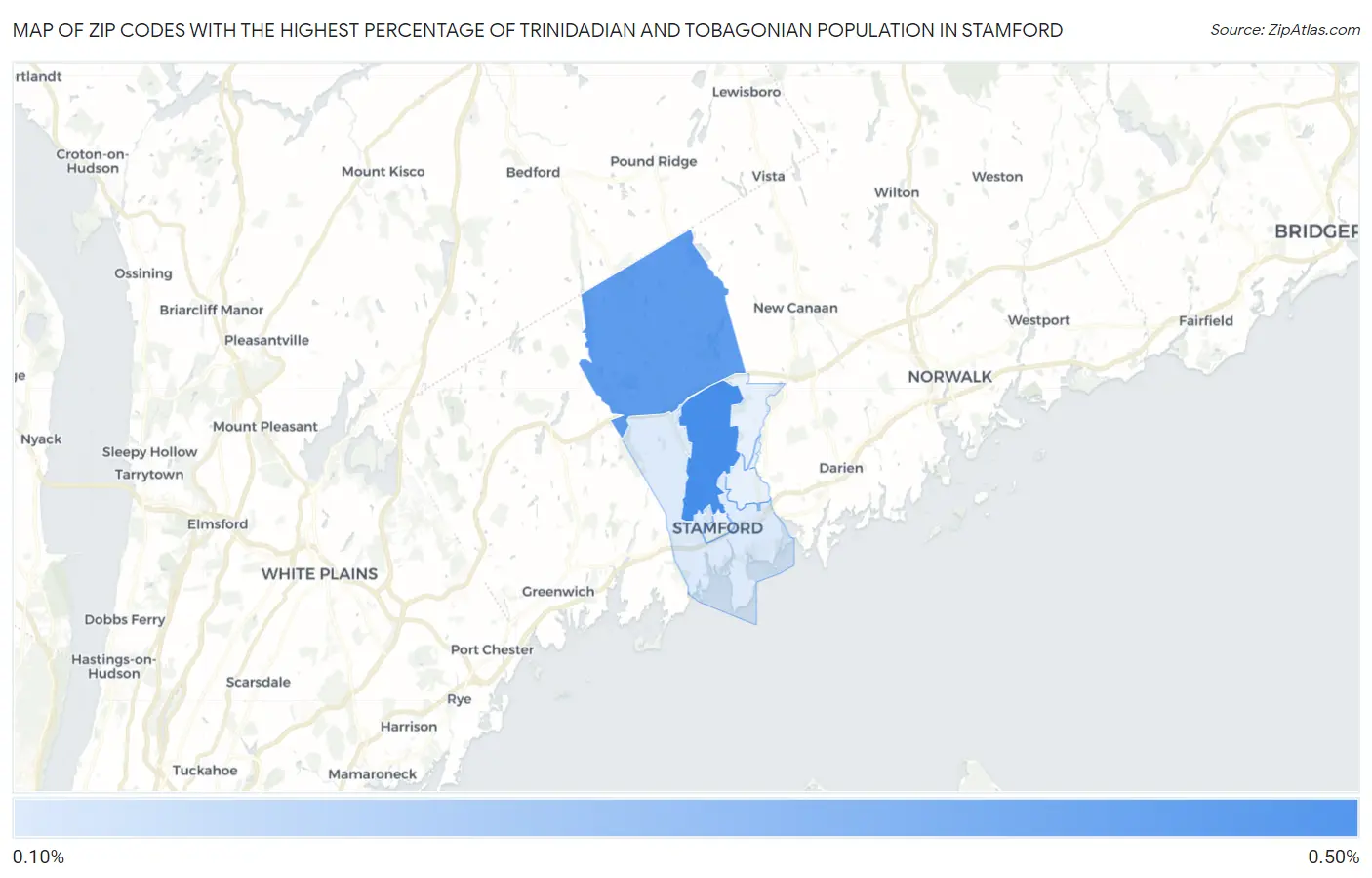 Zip Codes with the Highest Percentage of Trinidadian and Tobagonian Population in Stamford Map