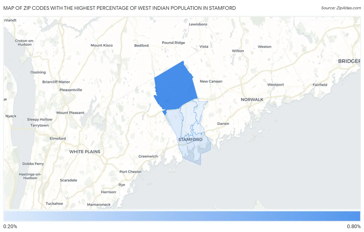 Zip Codes with the Highest Percentage of West Indian Population in Stamford Map