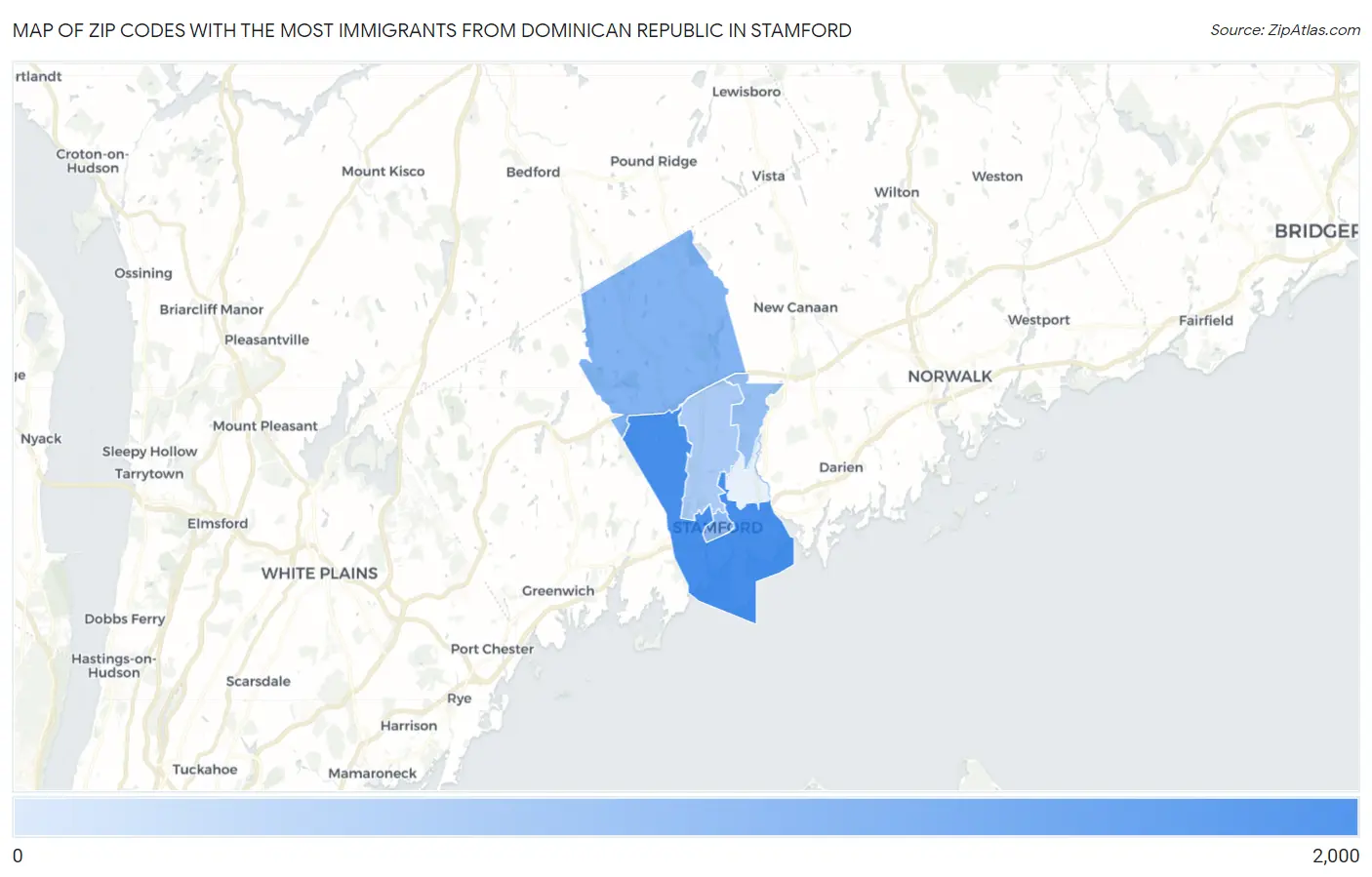 Zip Codes with the Most Immigrants from Dominican Republic in Stamford Map