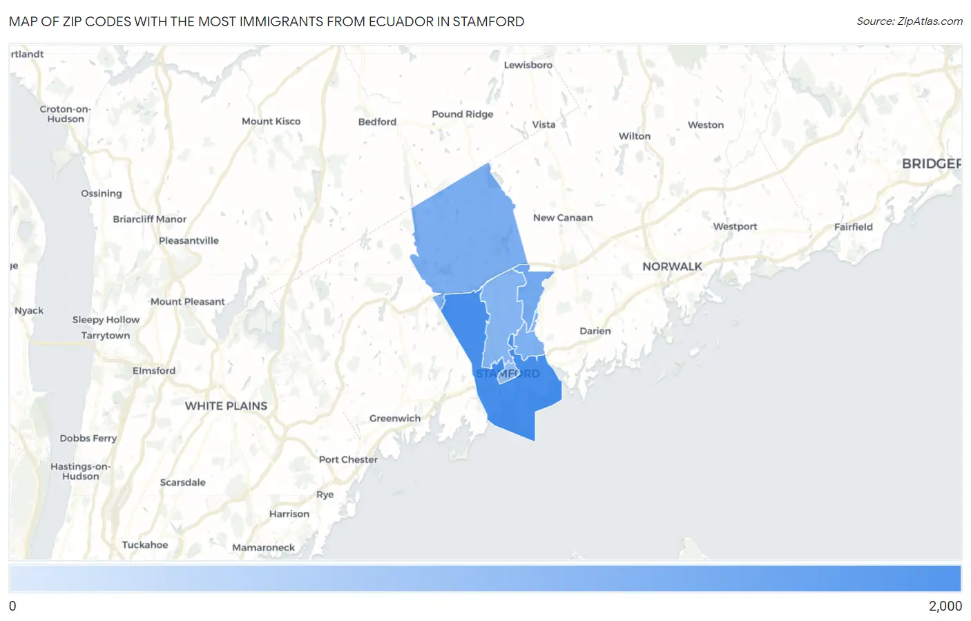 Zip Codes with the Most Immigrants from Ecuador in Stamford Map