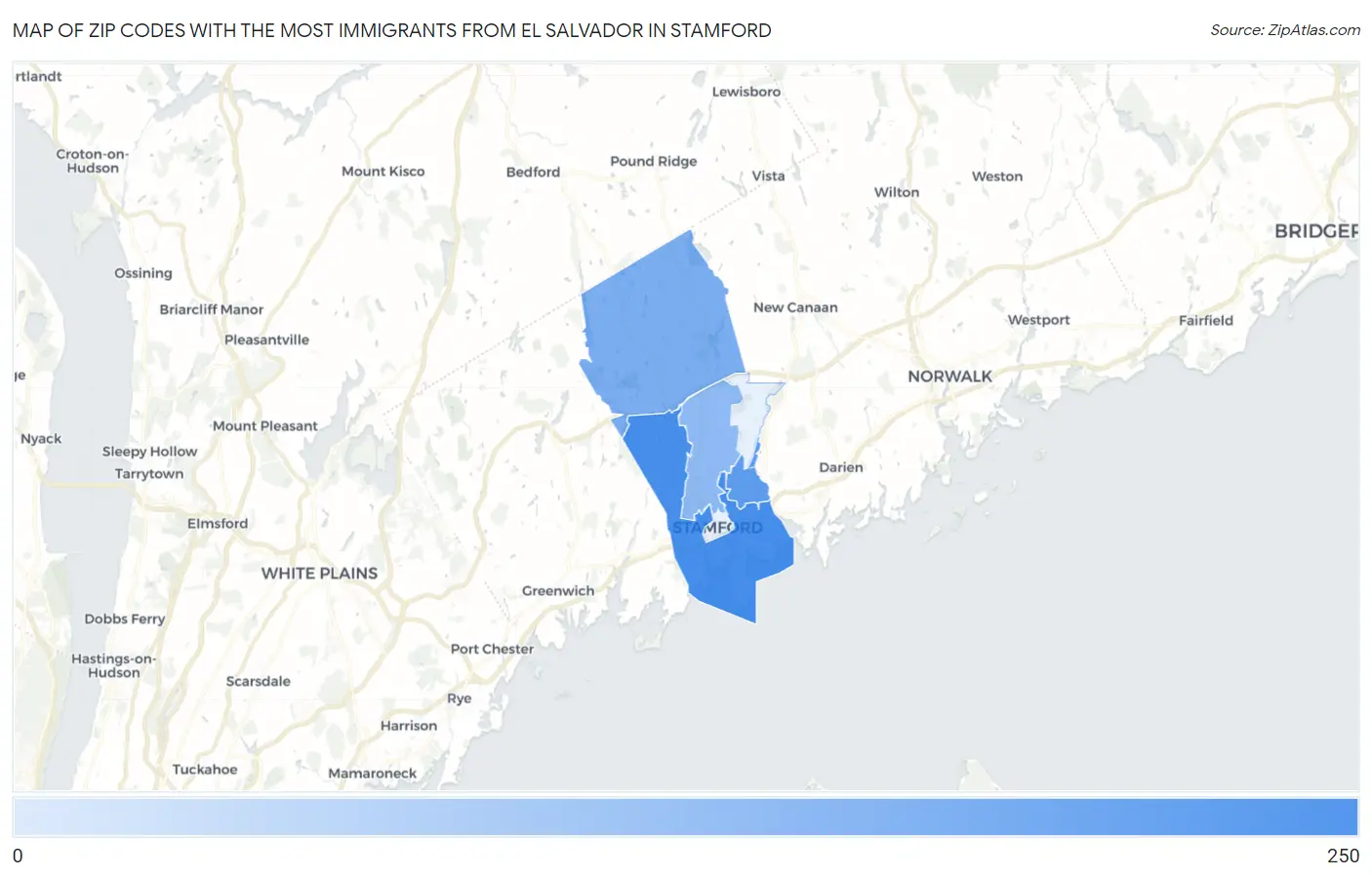 Zip Codes with the Most Immigrants from El Salvador in Stamford Map
