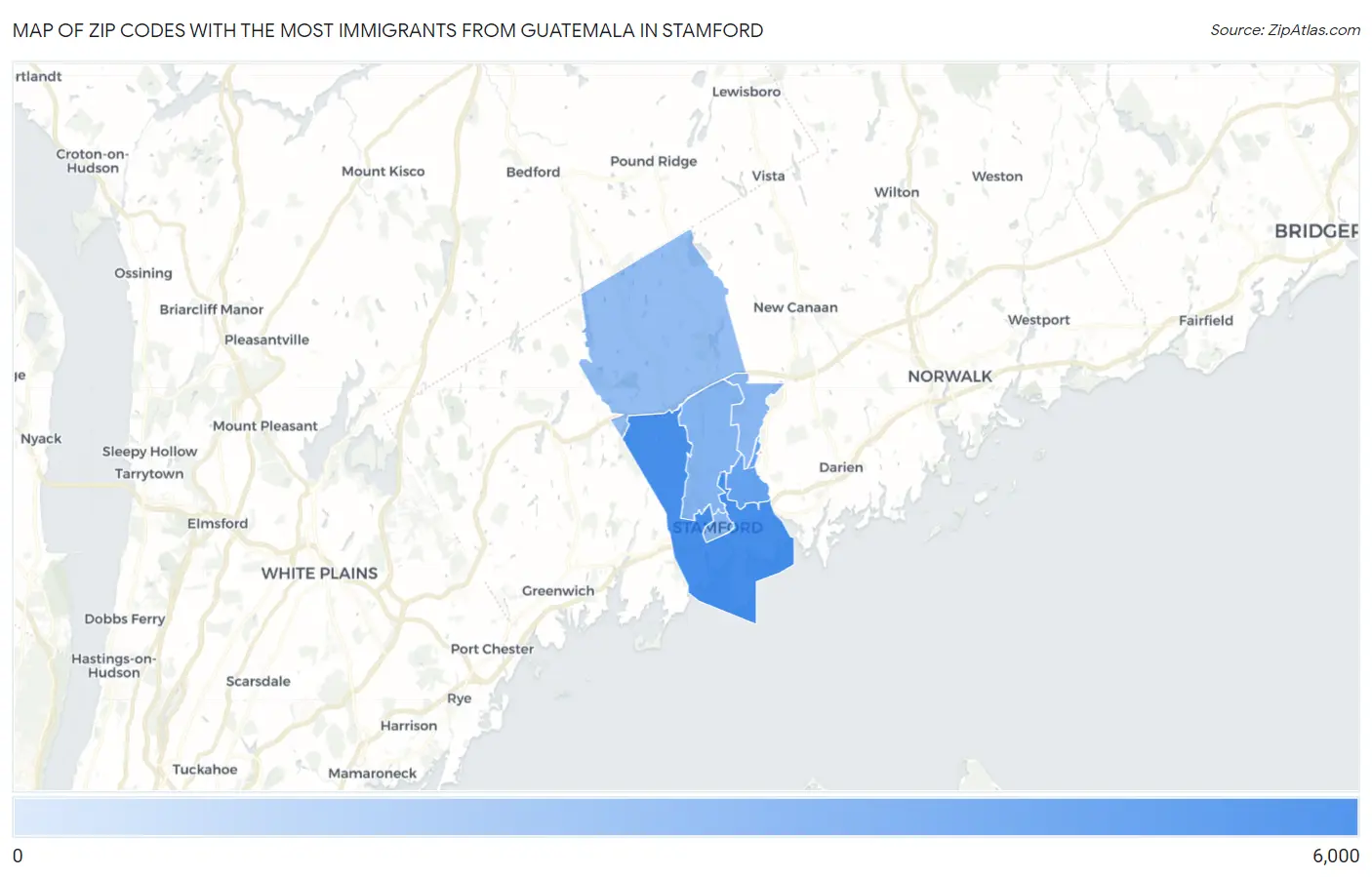 Zip Codes with the Most Immigrants from Guatemala in Stamford Map