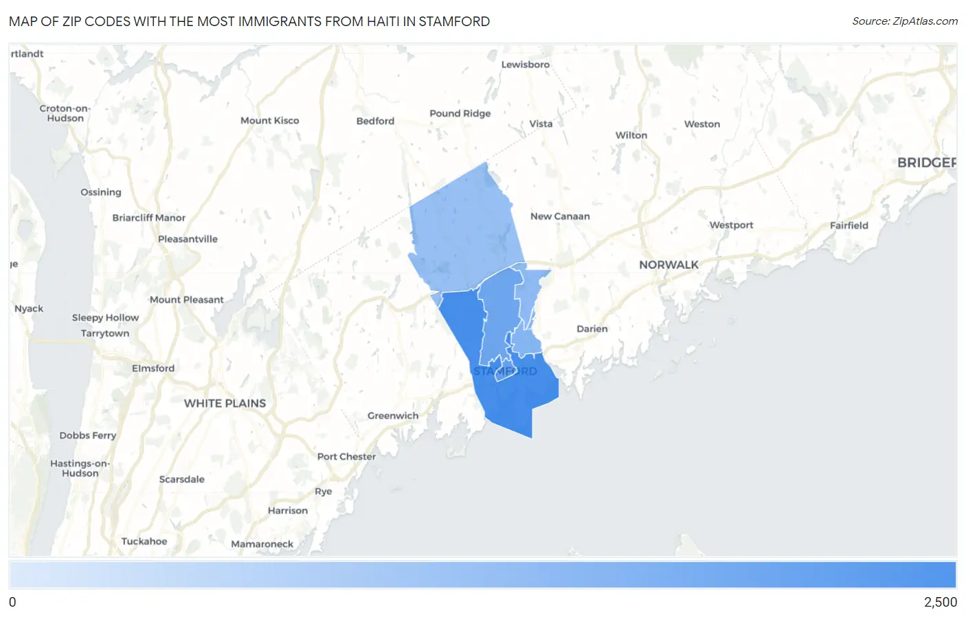 Zip Codes with the Most Immigrants from Haiti in Stamford Map