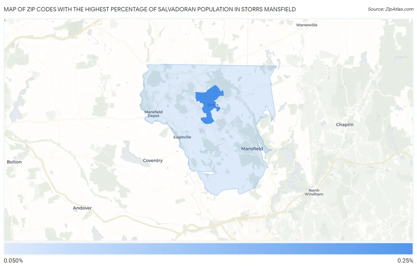 Zip Codes with the Highest Percentage of Salvadoran Population in Storrs Mansfield Map
