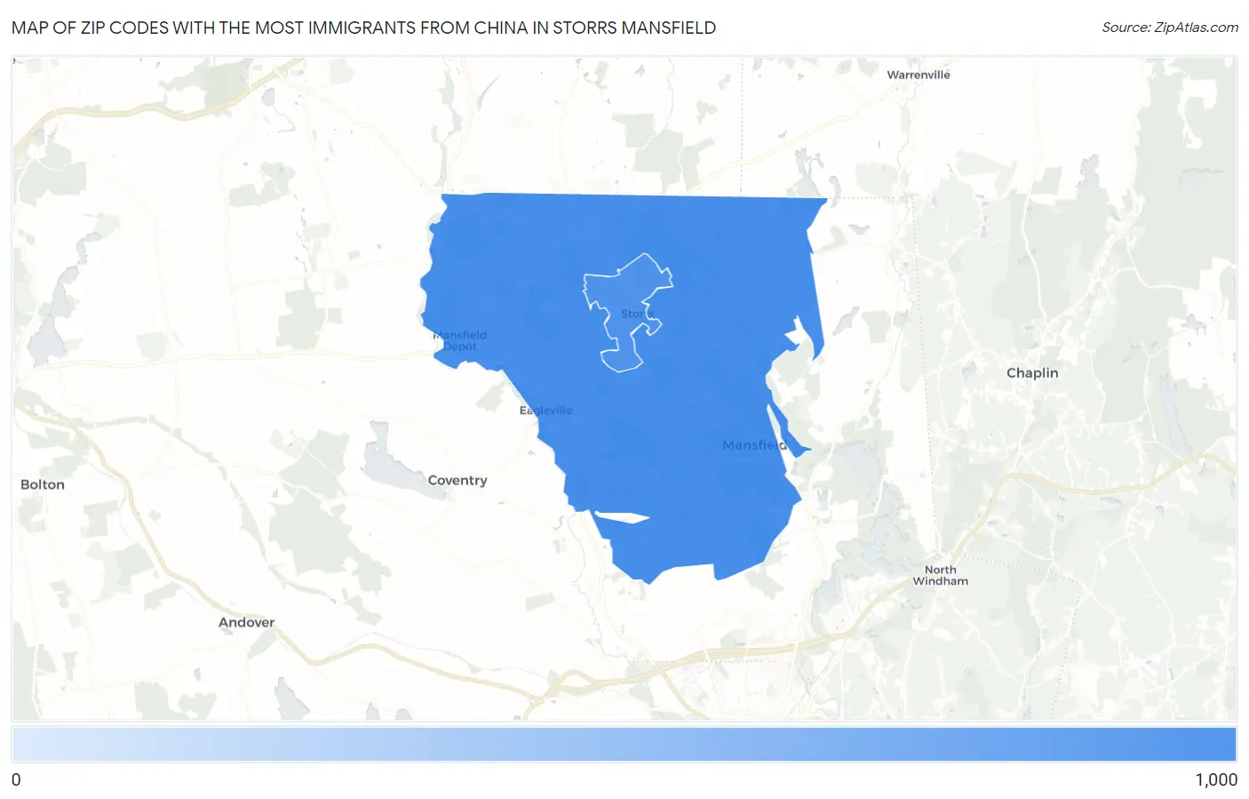 Zip Codes with the Most Immigrants from China in Storrs Mansfield Map
