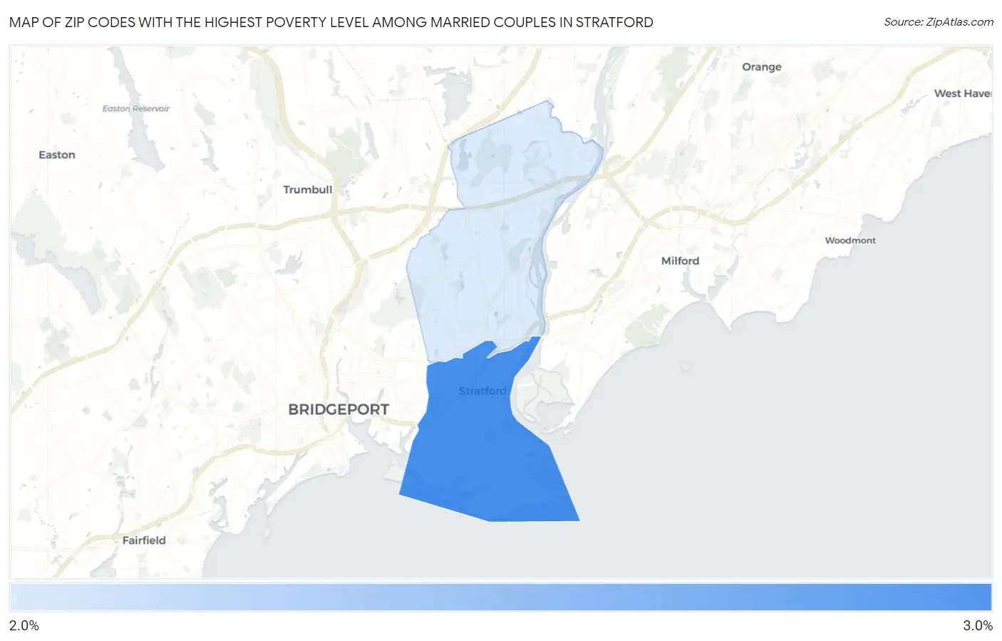 Zip Codes with the Highest Poverty Level Among Married Couples in Stratford Map