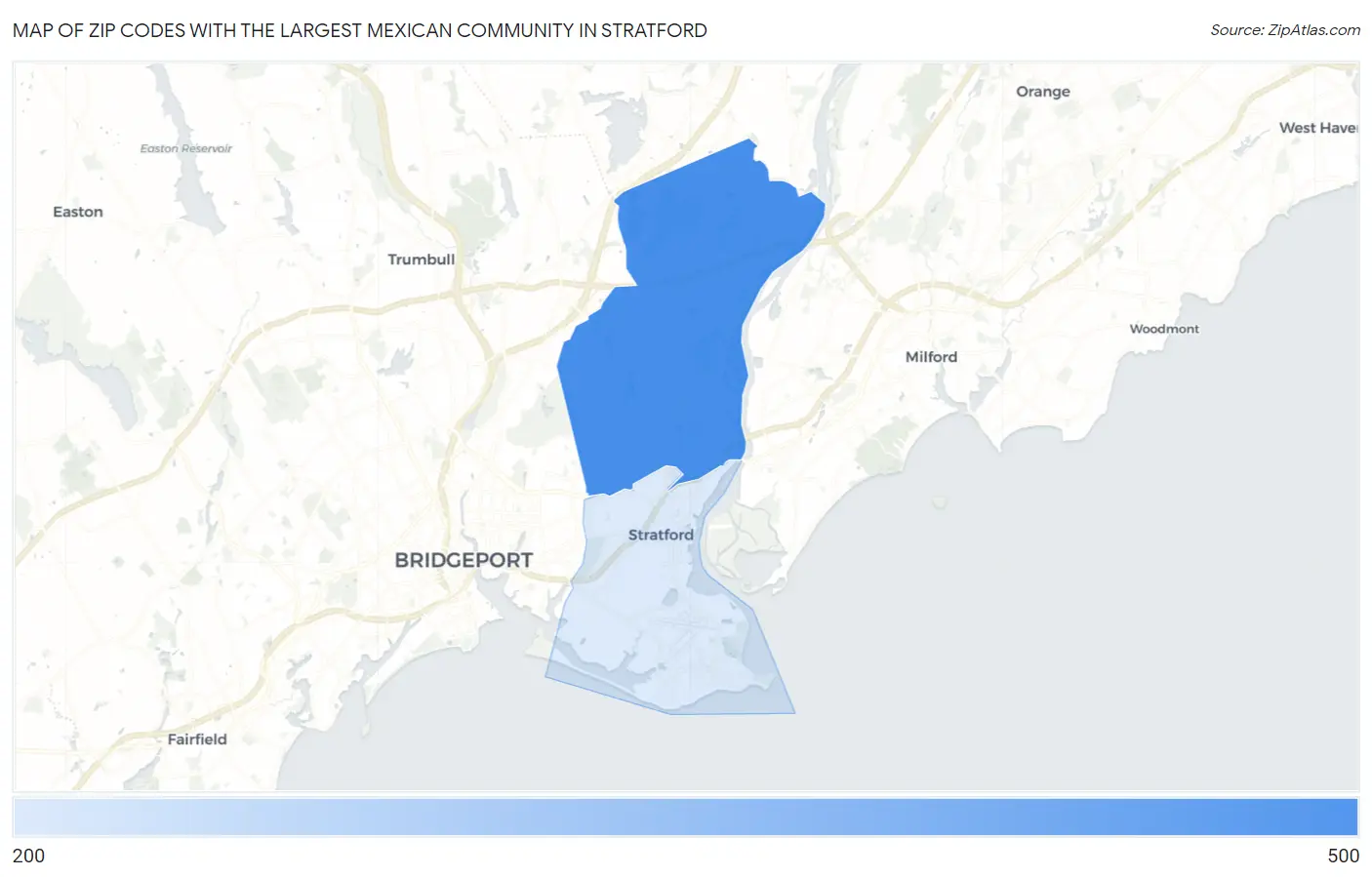 Zip Codes with the Largest Mexican Community in Stratford Map