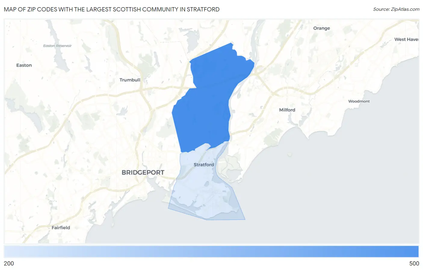 Zip Codes with the Largest Scottish Community in Stratford Map