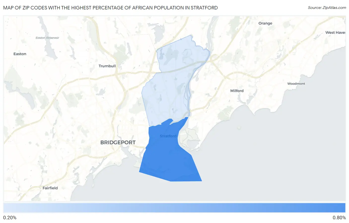 Zip Codes with the Highest Percentage of African Population in Stratford Map