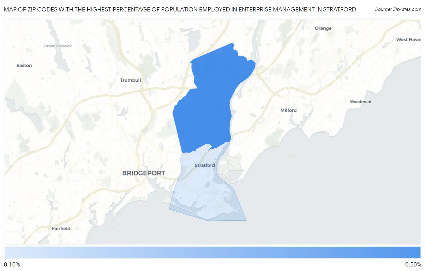 Zip Codes with the Highest Percentage of Population Employed in Enterprise Management in Stratford Map