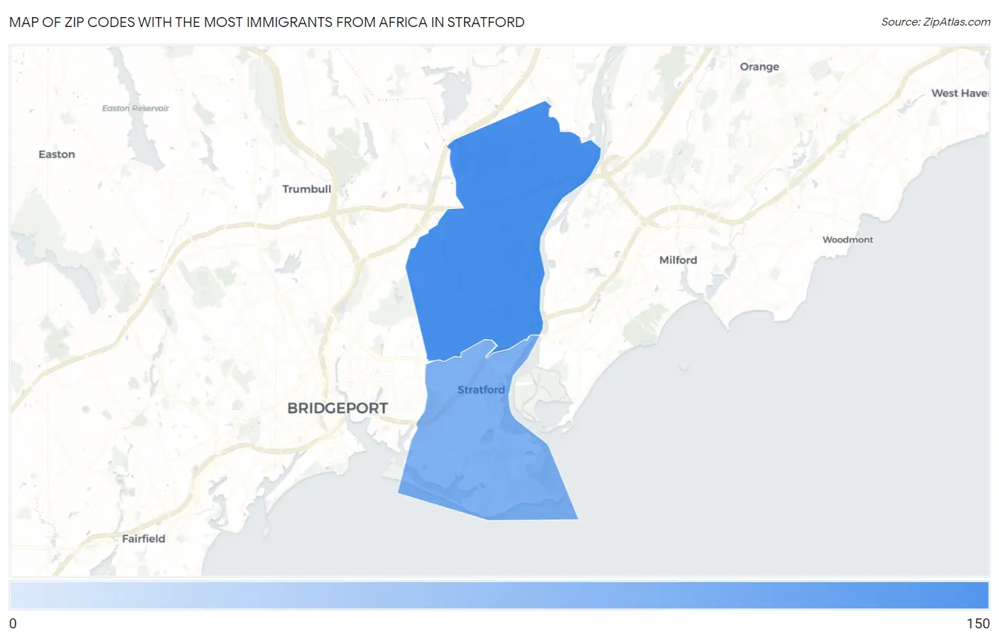 Zip Codes with the Most Immigrants from Africa in Stratford Map