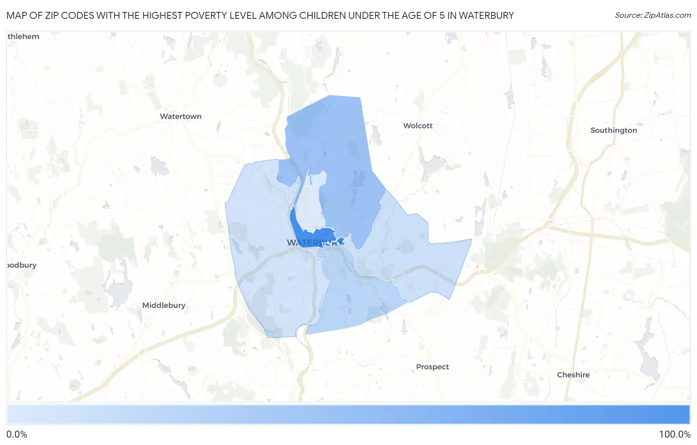 Zip Codes with the Highest Poverty Level Among Children Under the Age of 5 in Waterbury Map