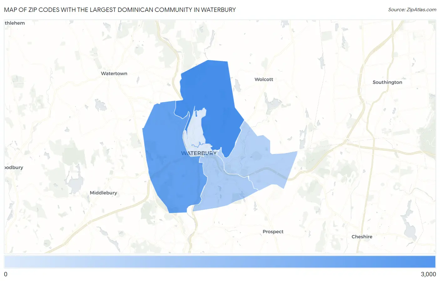 Zip Codes with the Largest Dominican Community in Waterbury Map