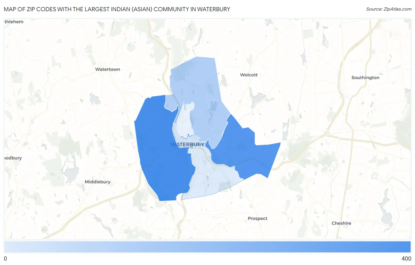 Zip Codes with the Largest Indian (Asian) Community in Waterbury Map