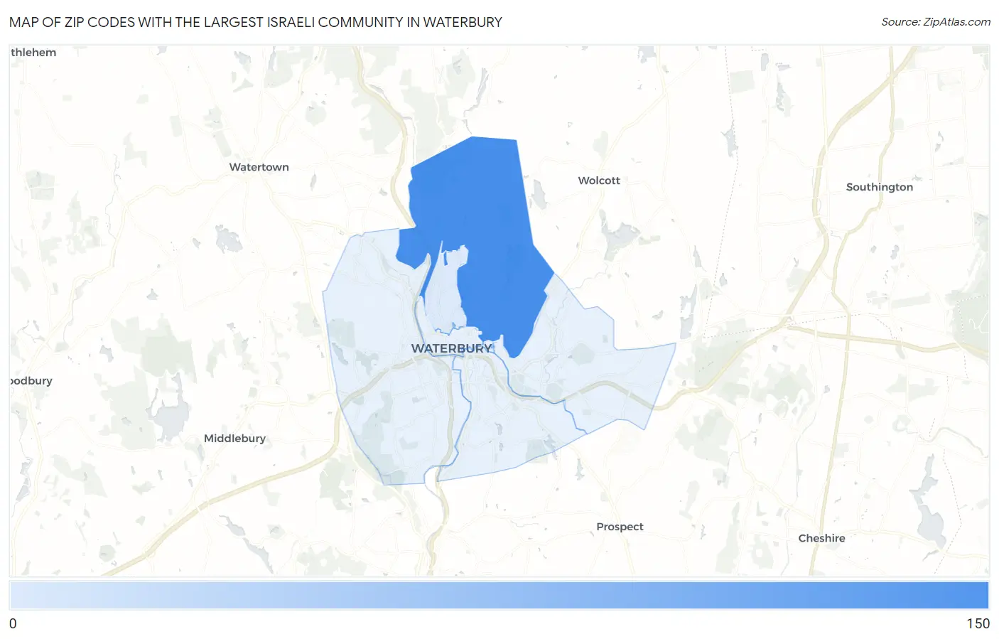 Zip Codes with the Largest Israeli Community in Waterbury Map