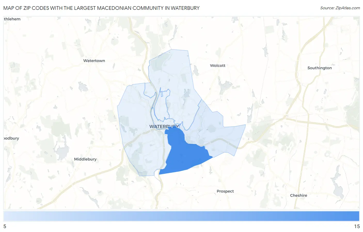 Zip Codes with the Largest Macedonian Community in Waterbury Map