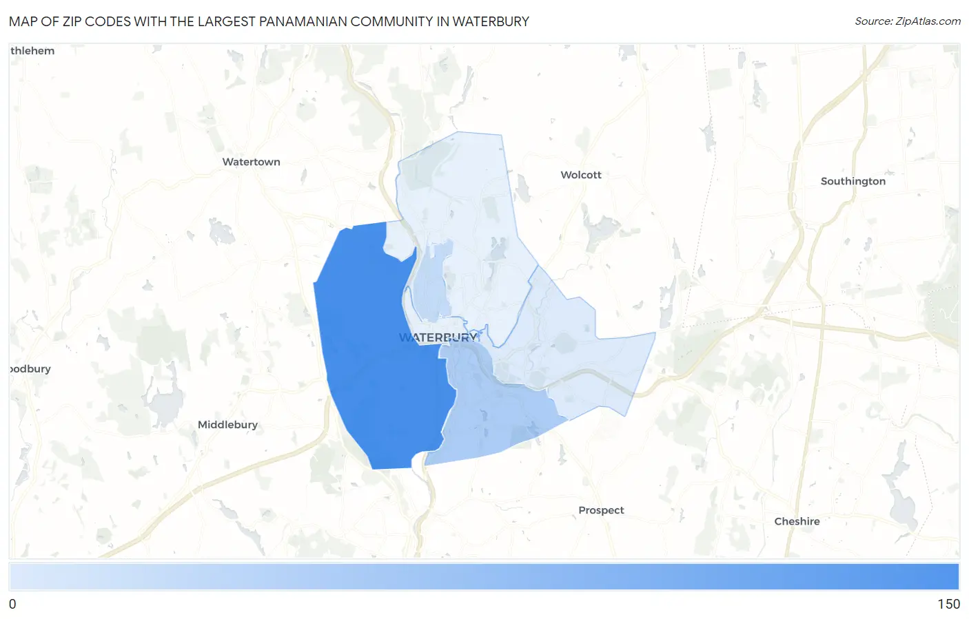 Zip Codes with the Largest Panamanian Community in Waterbury Map