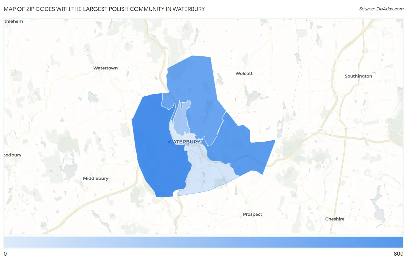 Zip Codes with the Largest Polish Community in Waterbury Map