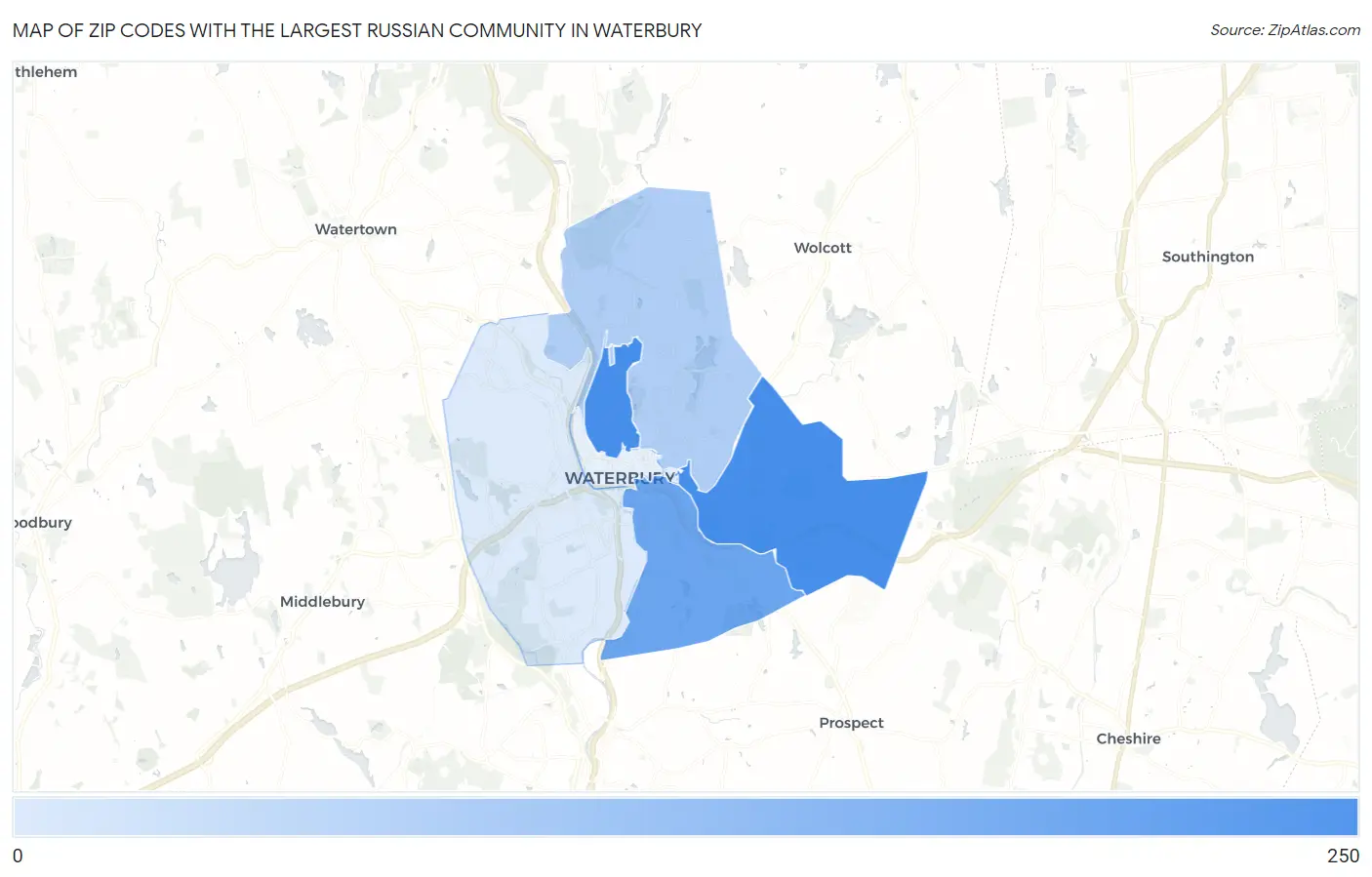 Zip Codes with the Largest Russian Community in Waterbury Map