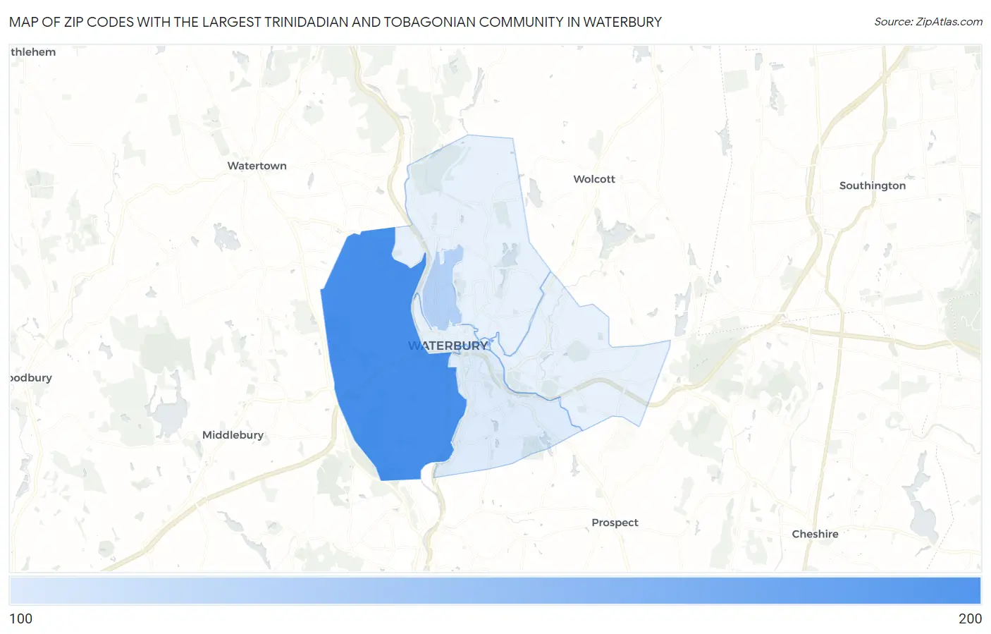 Zip Codes with the Largest Trinidadian and Tobagonian Community in Waterbury Map