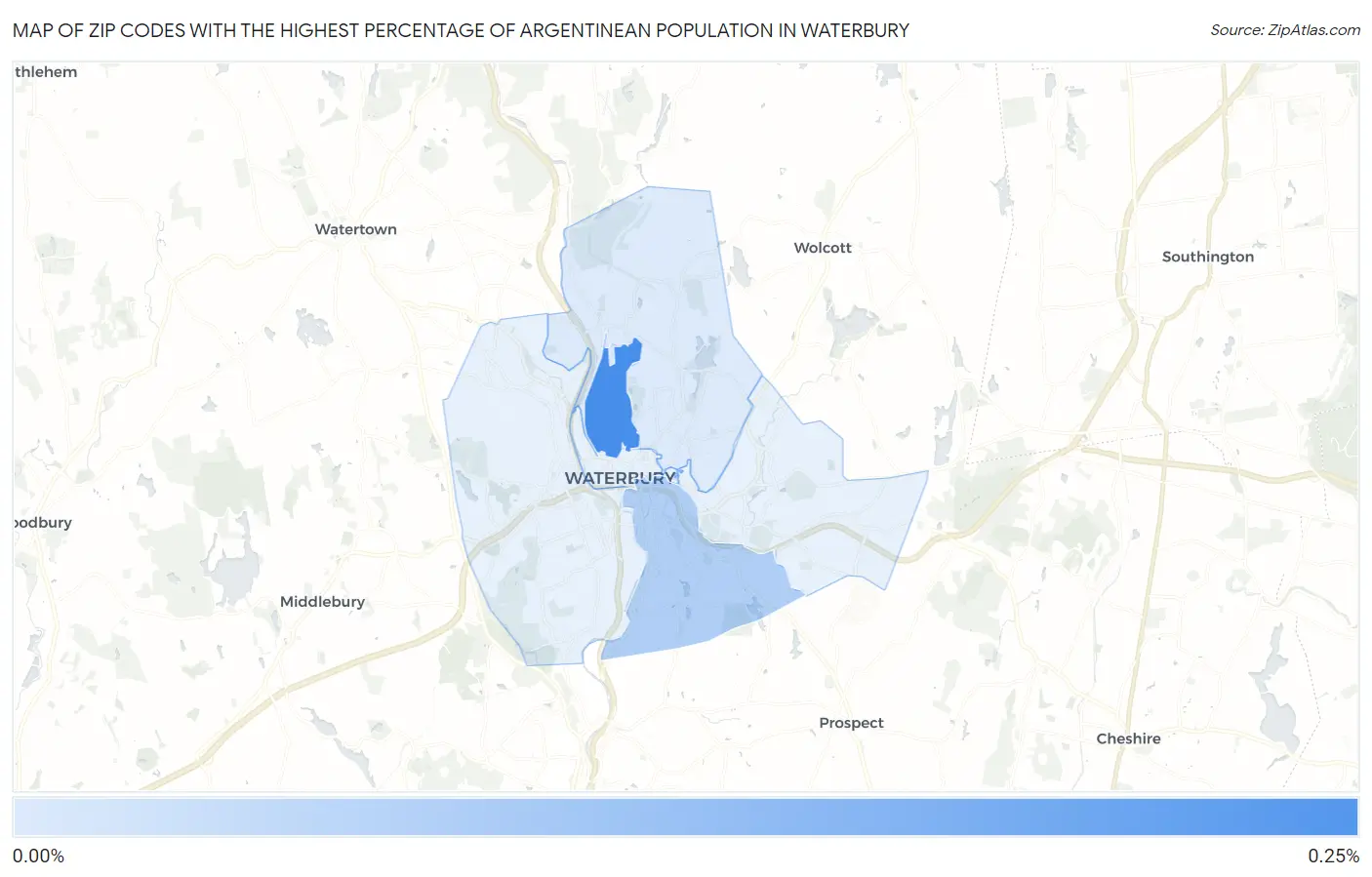 Zip Codes with the Highest Percentage of Argentinean Population in Waterbury Map