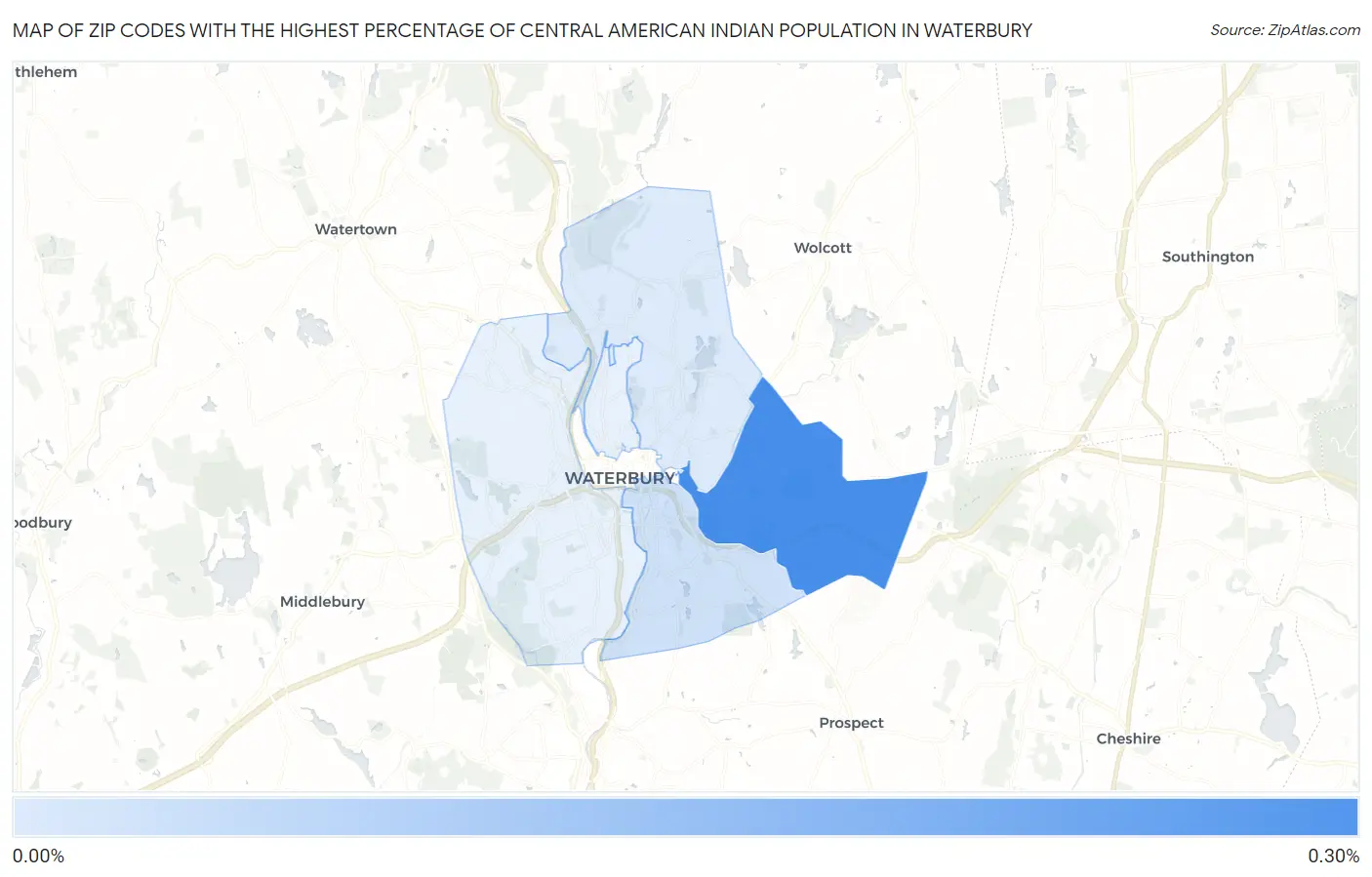 Zip Codes with the Highest Percentage of Central American Indian Population in Waterbury Map