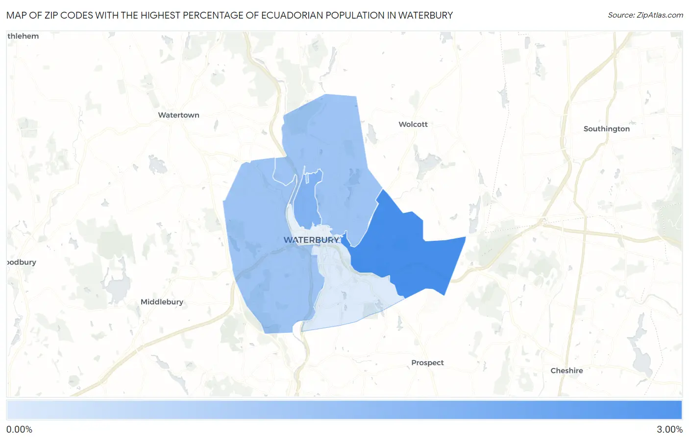 Zip Codes with the Highest Percentage of Ecuadorian Population in Waterbury Map