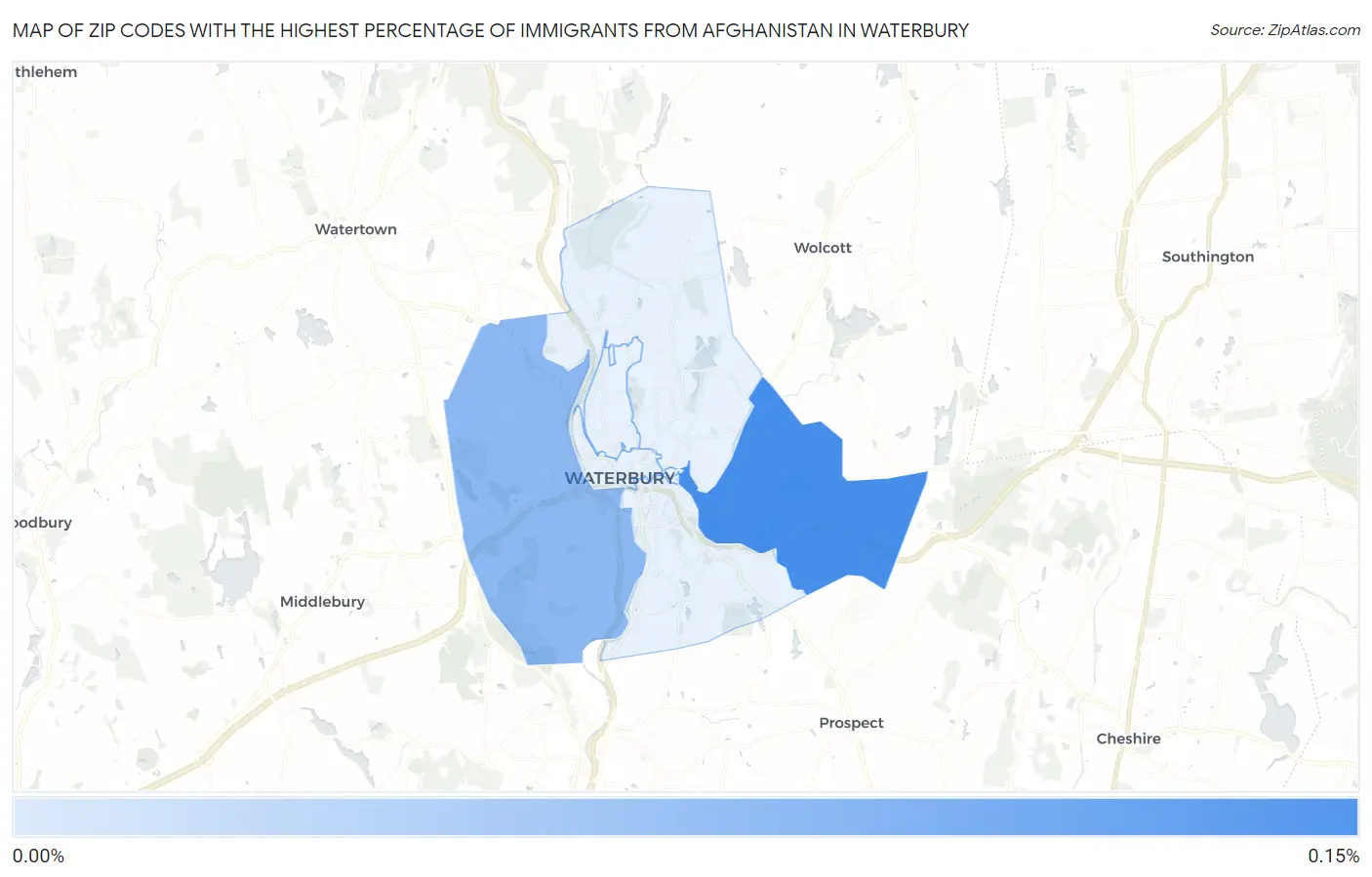 Zip Codes with the Highest Percentage of Immigrants from Afghanistan in Waterbury Map