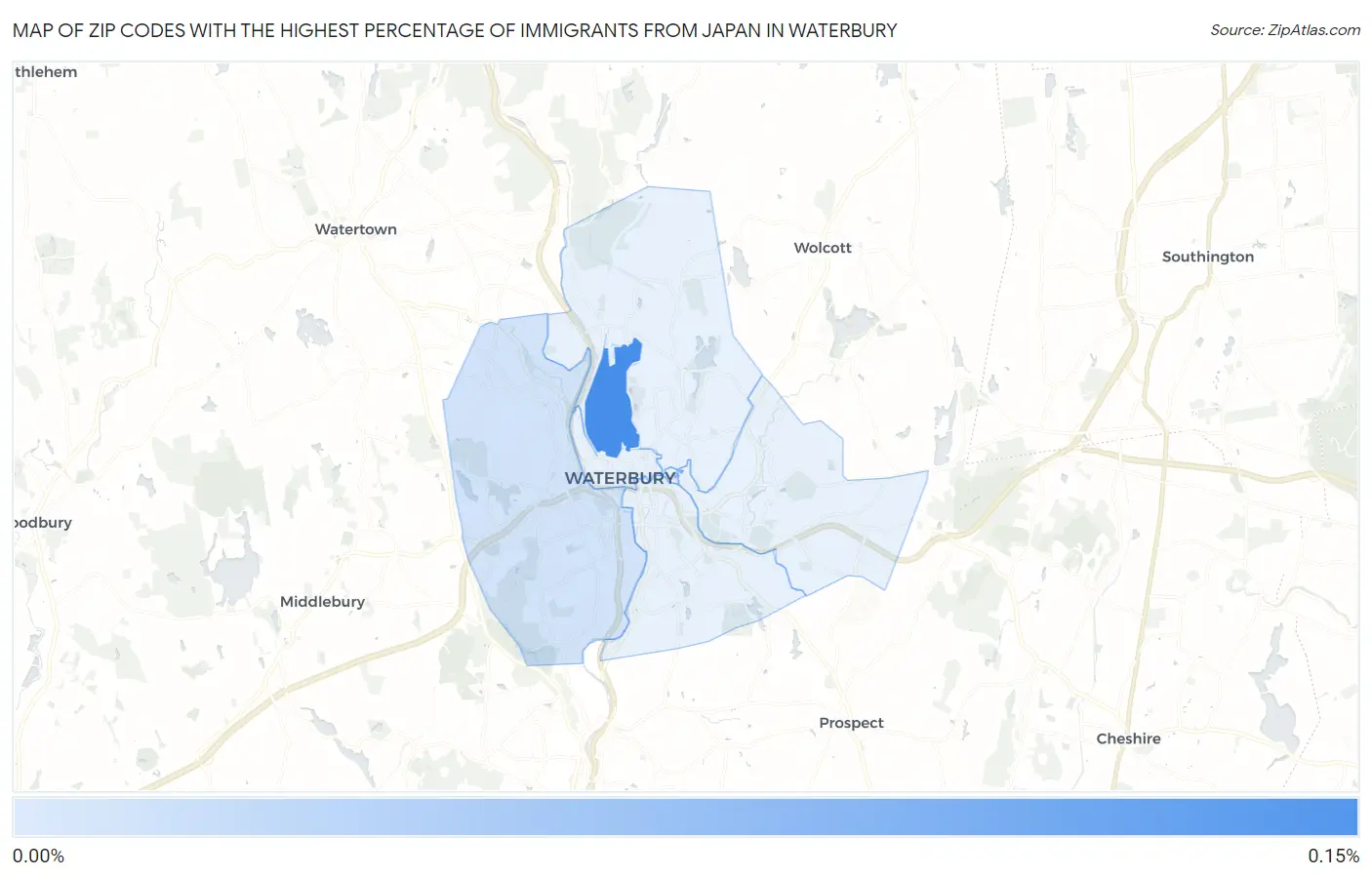 Zip Codes with the Highest Percentage of Immigrants from Japan in Waterbury Map