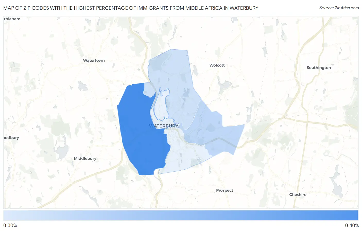 Zip Codes with the Highest Percentage of Immigrants from Middle Africa in Waterbury Map