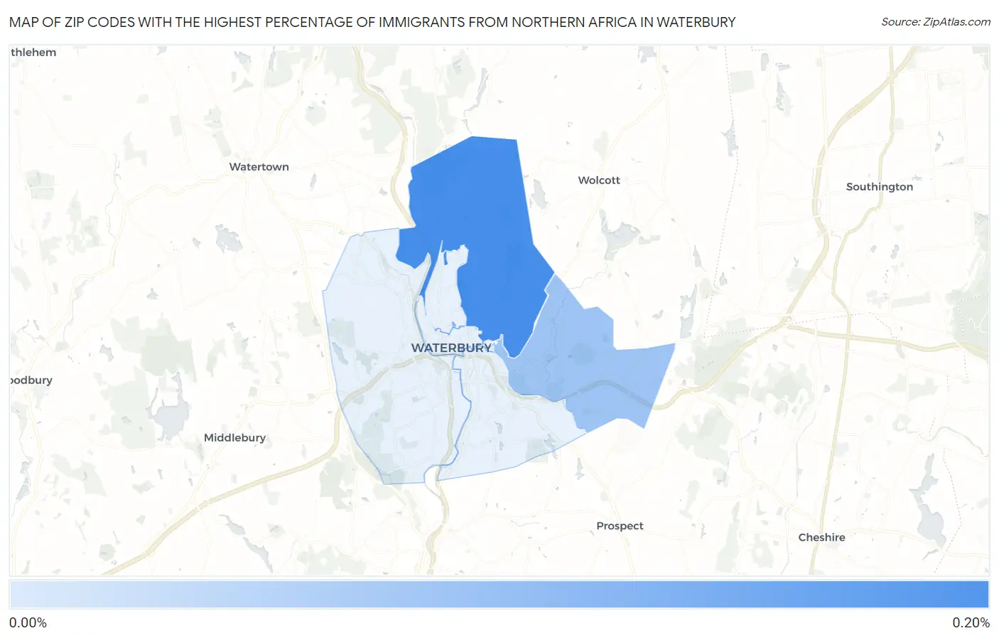 Zip Codes with the Highest Percentage of Immigrants from Northern Africa in Waterbury Map