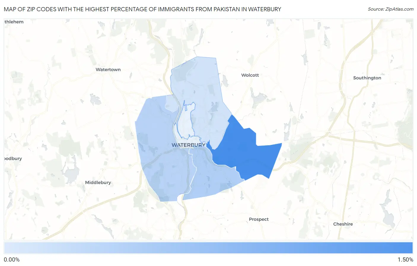 Zip Codes with the Highest Percentage of Immigrants from Pakistan in Waterbury Map